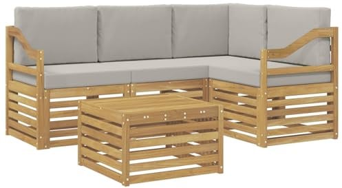 vidaXL Outdoor-Sofagarnitur 5 pcs Weiß und Hellgrau 59 x 59 x 37 cm, Moderner Garten-Sofaset, Coole Terrassenmöbel, zeitgemäße Lounge, modulares Design, Akazien-Elemente