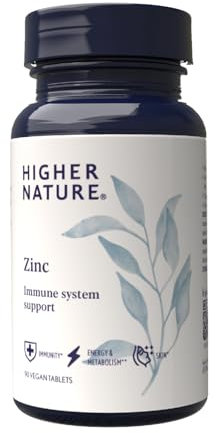 Higher Nature - Zinc - Immune System, Cognitive Function & Fertility Support - Gluten Free - Vegetarian & Vegan - 90 Tablets