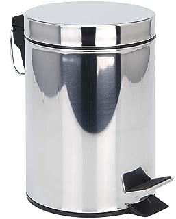 Spetebo Edelstahl Tretmülleimer silber rund - 3 Liter - Metall Kosmetikeimer in zeitlosem Design - Mülleimer Treteimer Abfalleimer klein mit entnehmbarem Inneneimer für Bad Küche