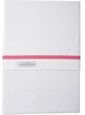 LITTLE DUTCH 01387 Bettlaken für Kinderbett weiß mit pinkem Band 110x140 cm
