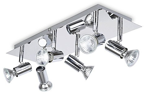 MiniSun | Modern Rectangular Silver Chrome 6 Way Adjustable GU10 Ceiling Spotlight | Ceiling Spots, Home Décor & Improvement Essential | Includes 5W LED Bulbs [3000K Warm White]