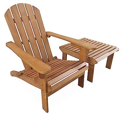Alice's Garden - Fauteuil de Jardin en Bois avec Repose-Pieds/Table Basse - Adirondack Salamanca - Eucalyptus. Chaise de terrasse Retro