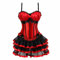 Jutrisujo korsett Damen vollbrust corsage kleid kurz rock mit träger strapse spitze schnürmieder burlesque gothic korsettkleid rot S
