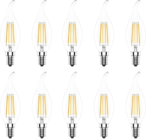 WULUN 10 er Pack E14 Kerze LED Lampe für Kronleuchter, E14 Glühfaden Retrofit Classic, 4W Ersetzt 40W Halogenlampe, 3000K Warmweiß, 400 Lumen, Filament Fadenlampe, Klar Glas, Nicht Dimmbar