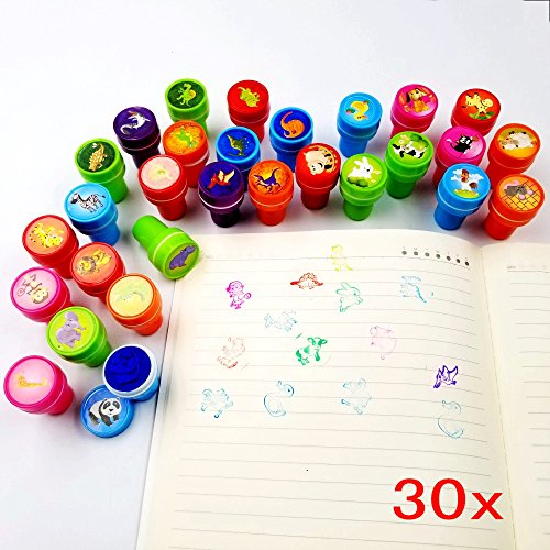 JZK 30x Stempelset Tiere kinder Spielzeug stempel, Bauernhof tier + dinosaurier + wildes tier, Selbstfärbende Stempelset Geschenk für Geburtstag Kinder Party Weihnachten