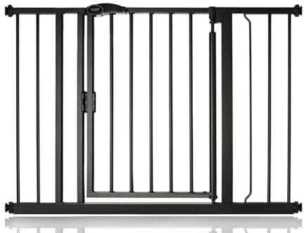 Safetots Puerta de Seguridad Autoajustable con Cierre Automático, 103,8cm - 110,8cm, Negra Mate, Puerta de Bebé con Cierre Automático, Barrera de Seguridad para Niños Pequeños, Instalación Fácil
