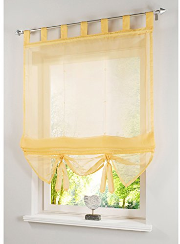 SIMPVALE Angel Bud 1 Stück Voile Raffrollo mit Schlaufen - Transparent Einfarbig Tüll Vorhänge - Römischen Vorhang für Küche, Bad und Balkon - Gelb - 120x155cm