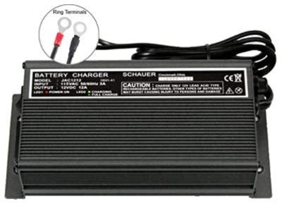 JAC1212-R Schauer Battery Charger, 12V, 12A Fully Automatic Battery Charger and Maintainer w/Ring Terminals
