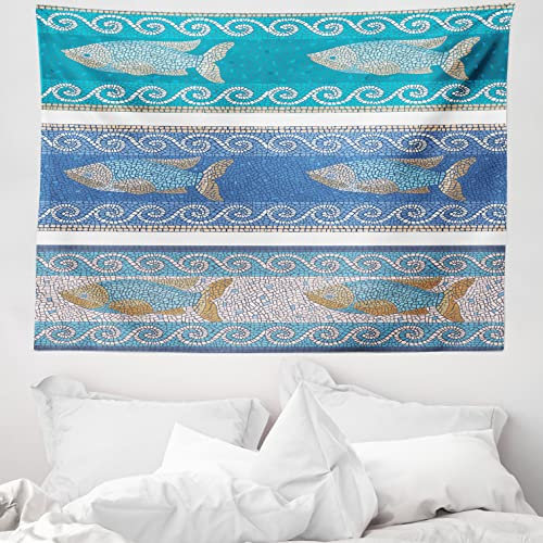 ABAKUHAUS Mosaik Wandteppich, Marine-Art-Muster aus Weiches Mikrofaser Stoff Waschbar ohne Verblassen Digitaldruck, 150 x 110 cm, Schieferblau