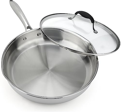 AVACRAFT 18/10 12 Zoll Edelstahl Bratpfanne mit Deckel, seitliche Ausgüsse, Induktionspfanne, vielseitige Edelstahlpfanne, Bratpfanne in unseren Töpfen und Pfannen (dreilagiger Edelstahl, 30,5 cm)