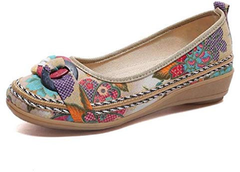 Lazutom - Mocasines de Lona para Mujer, Color Beige, Talla 39 EU