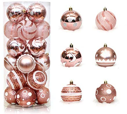 Zinsale 6cm/2.36 24PCs Weihnachtsbaumkugeln Bruchsicher Plastik Weihnachtskugeln Christbaumkugeln Baumschmuck Ornament Anhänger Urlaub Party Festival Dekor (Rose Gold)