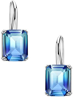 Michooyel Damen Turmalin Ohrringe - Angelhaken Hängend Mit Farbverlauf, Baguette Schliff, Hypoallergen, 18 Karat Plattiert