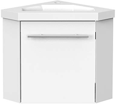 AICA sanitaire Meuble d'angle Moderne,Meuble Lave-Mains à Suspendre avec lavabo, Meuble de Rangement Blanc 40cm
