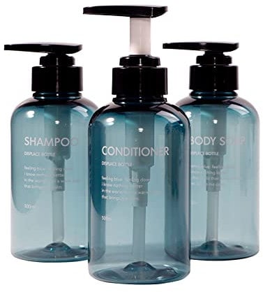Yeeco Shampoo Pump Bottle,10oz/300ml Clear Blue 3 Packs Shampoo Bottles Refillable Shampoo and Conditioner Dispenser for Bathroom, Kitchen, Hotel