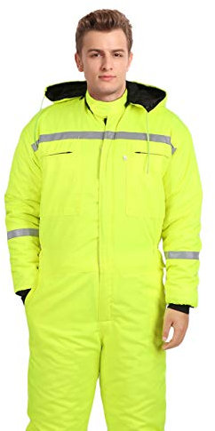 Yukirtiq Uomo Tuta Intera da Lavoro in Policotone con Cappuccio Imbottito Inverno Tuta Robusto da Lavoro con Elastico in Vita (M, Verde fluorescente)