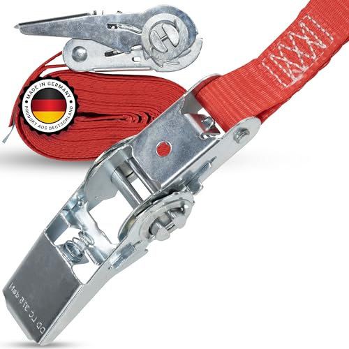 4X Premium Spannurte mit Ratsche – Spanngurte einteilig – Spanngurte-Set für die schnelle Ladungssicherung auf dem Anhänger – LKW – Transporter – PKW - 4 Stück 25 Millimeter breit 4 Meter lang
