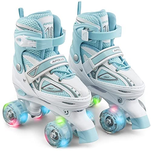 Apollo Super Quad X Pro Rollschuhe Kinder & Damen, verstellbar mit LED | Komfortable, größenverstellbare LED Rollschuhe: Roller Skates für Kinder, Jungen, Mädchen & Damen, mitwachsend