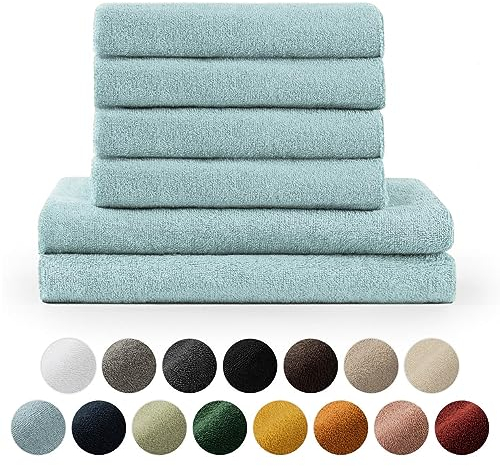 Blumtal Premium Frottier Handtücher Set 4 teilig 100% Baumwolle - Oeko-TEX zertifiziertes Badetuch 2X (70x140 cm) + Towel 4X (50x100 cm) - saugstarkes Frottiertücher Set - Handtücher Blau Hell