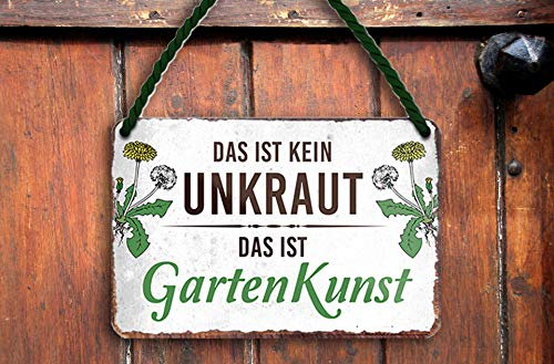 schilderkreis24 – Blechschild Lustiger Spruch “Unkraut Gartenkunst“ Deko Schild Geschenkidee Retro Geschenk Geburtstag Weihnachten für Garten Terrasse Balkon Küche Gärtner 18x12 cm