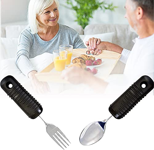 BDXZJ Cubiertos para Necesidades Especiales Vajilla para Ancianos Discapacitados Tenedores Cuchara Antivibración para Pacientes con Enfermedad de Parkinson, Negro