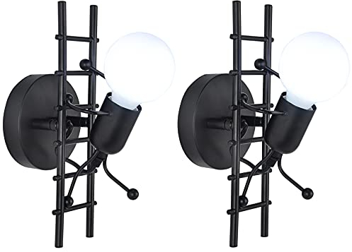 LZGS Go Swing Bands Humanoid Wandleuchte kreativ Cartoon Wandlampen Innen Industrie Wand Lampe Lampe max für 60 W E27 Basis für Schlafzimmer Kinderzimmer Flur Restaurant Treppe (2PCS Noir)
