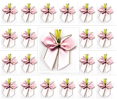 24 Stück Satinschleifen Weihnachtsbaum 6 cm Satin mit Befestigungs-Clip (Satin Rosa)