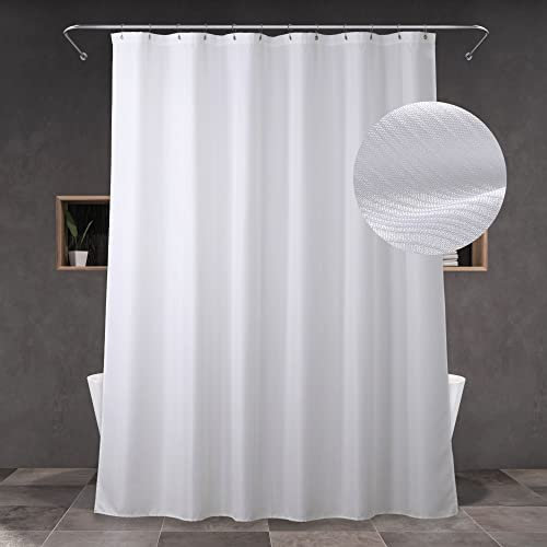 Popkozzi Rideau de douche en tissu blanc : rideau de douche texturé en lin hydrofuge lavable et léger pour salle de bain – Doublure de rideau de bain décorative unie simple et élégante – 183 x 183 cm