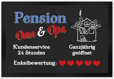 Pension Oma und Opa Fußmatte XL in 40x60 cm als Geschenk für die geliebten Großeltern welche einem keinen Wunsch abschlagen können Omi Opi Türmatte Mehrfarbig