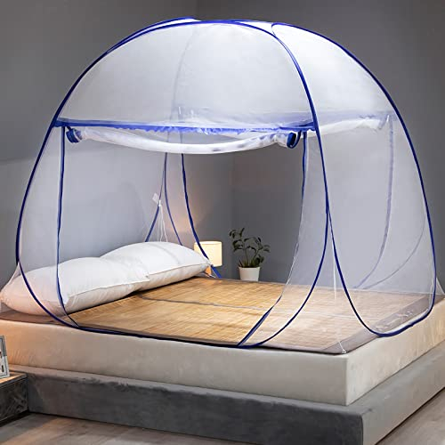 Tragbares Moskitonetz, Pop Up Doppeleingang, Camping Moskitonetz-Betthimmel, passend für 24-Zoll-Koffer im zusammengeklappten Zustand (120x190x145cm, Blau)