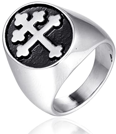 HCMA Katholisches lothringisches Kreuz Jeanne d'Arc Titan Stahl Herrenringe Amulett für Mann Freund Biker Schmuck Kreativität Geschenk