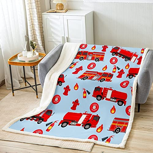 Kuscheldecke 130x150 Feuerwehr Auto, 3D Feuerwehr Auto Wolldecke Warme Fleecedecke Flauschige Decke, für Tagesdecke Blanket Sofadecke Kinder Baby, für Bett Sofa
