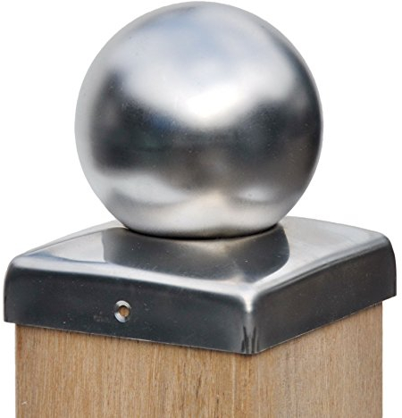 Pfostenkappe mit Kugel Zaunkappe Zierkappe Schutzkappe aus Edelstahl für Holzpfosten inkl. Edelstahl-Schrauben (für Pfosten 9x9 cm)