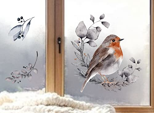 wolga-kreativ Fenster Fensterbilder Glasdekorfolie Motiv Fensterfolie FenstertattooWinter Weihnachten Advent Vogel Aufkleber Fenster wiederverwendbar Kinderzimmer Deko