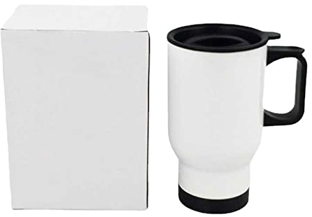 Yesuitme Sublimation Blanks 14oz White Travel Mug Stainless Steel Car Mugs with Lid Tumbler Double Coated Water Bottle for Heat Press Printing 6PCS