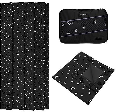 Eurohome Tragbares Verdunkelungsrollo mit Saugnäpfen verstellbar und leicht Ohne Bohren für Kinderzimmer Dachfenster Hotel(Mond Sterne, 130 x 200 cm)