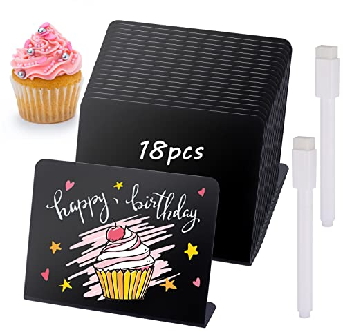 Kreidetafel Set 18 Stück Klein Kreidetafeln zum Beschriften Mini Tafeln, Abwischbare Kunststoff Tafeln Preisschilder Ständer für Reservierungsschilder Hochzeit Party