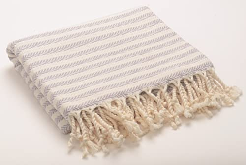 Natural-Soft Gestreift Hamamtuch Saunatuch für Damen Herren - Badetuch - Saunatuch - Pestemal 100% Baumwolle - Leicht & Saugfähig - Orientalisches Bade-Tuch 100 x 180cm (Grau)