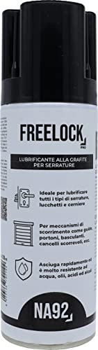 FREELOCK PRO Lubrificante Spray alla GRAFITE ideale per lubrificare tutti i tipi di serrature, lucchetti, cerniere, portoni, garage, porte basculanti 200 ML, NA92 PRO (6 pezzi)