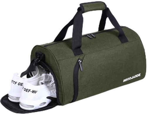 BECOJADDE Sporttaschen für Damen und Herren, 25L Reisetasche Duffel Bag Übernachtungstasche mit Schuhfach & Nassfach, wasserdichte Handgepäcktasche für Sport, Fitnessstudio, Schwimmen, Armeegrün