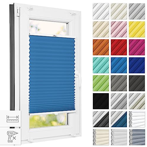Estika Plissee ohne Bohren 70 cm x 200 cm - Blau - Bruchfeste Klemmhalter, Plissee klemmfix, Rollos für Fenster ohne Bohren, Jalousien Fenster für innen, Raffrollo, Fenster plissee