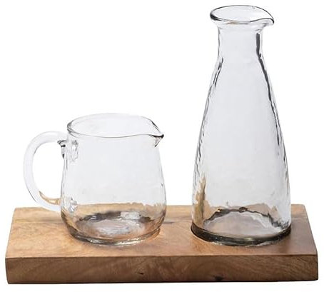 Set de aceite vinagre en bandeja madera mango 19x11x22cm