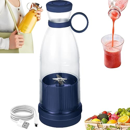 Cutify Portable Smoothie Blender, Personal Fresh Juice, Waterproof 380ml Lightweight Usb Cordless Stainless Steel Kitchen Tools (Blue)