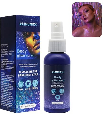 Glitzer Spray, Glitterspray für Haare Körper Kleidung, Körperspray mit Sternenglitzer Funkelnder Körperhaar Highlighter, Glitzerspray Körper für Haar Gesicht Körper, Weihnachten, Halloween (1 pcs)