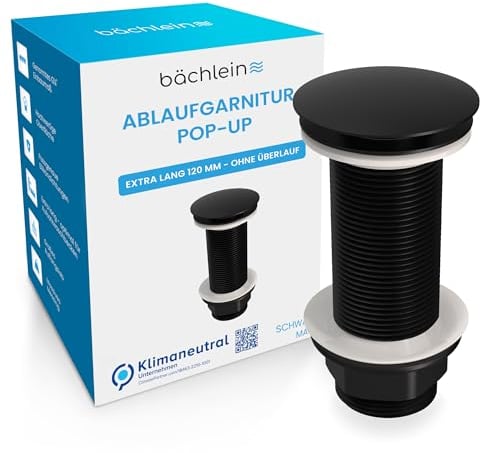 Bächlein Bonde universelle extra longue sans trop-plein (noir mat), Valve Pop Up pour lavabo à poser