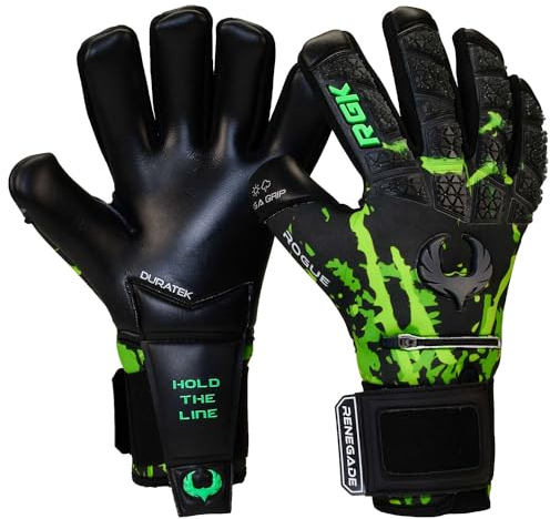 Renegade GK Limitierte Auflage Rogue Venom Torwarthandschuhe Mit Pro Finger Schutz | 4mm Giga Grip | Schwarz & Grün & Grün Fußball Torwart Handschuhe (Größe 7, Jugend, Negative Cut, Level 4+)
