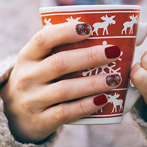Vipomkowa Christmas Nail Stickers Nail, Full Wraps Polish Strips DIY Self-Adhesive Nail Art Glitter Decals, Santa Claus Xmas Hat Reindeer Snow Pattern Party Decor, 1 Sheet 14PCS