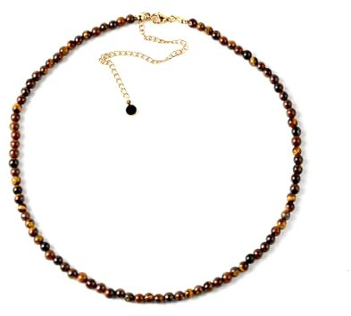 SIMPLÍ BASIC Natural Healing Gemstone 4mm Bead Necklace | Men's Necklaces Anxiety Necklace Men for Stress Relief Gifts for Women Crystal Jewellery (Tiger Eye)