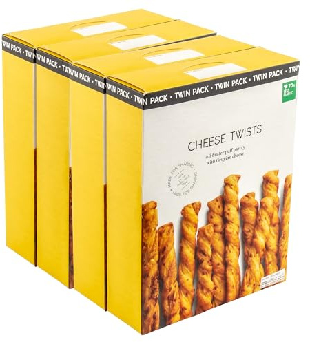 All Butter Puff Pastry Cheese Twists/Straws with Gruyère Cheese, Made in France, 500g (4 x 125g)
