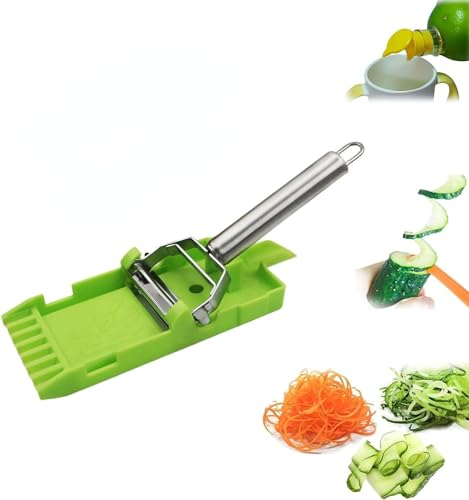 Giurui Zestio Peeler, Multifunctional Single Blade Peeler, Green, Stainless Steel Blade, Aluminum, Modern Style, 3-in-1 Vegetable & Fruit Peeler, Spiralizer, Lemon Squeezer